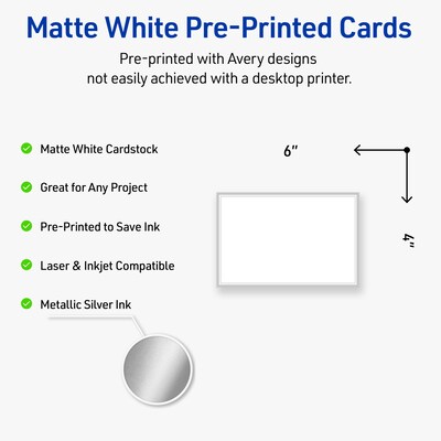 Avery Silver Border Matte Blank Card, White, 20/Pack (S00-F3H)