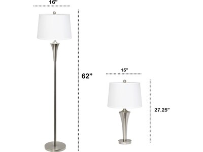 Lalia Home Perennial 62"/27.25" Brushed Nickel Three-Piece Floor/Table Lamp Set with Tapered Shades (LHS-1008-BN)