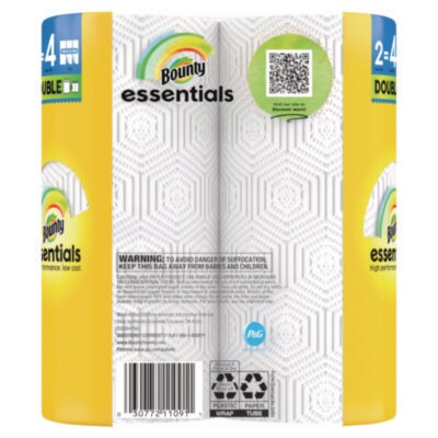 Bounty® Essentials Select-A-Size Paper Towels, 2-Ply, White, 108 Sheets/Roll, 2/Pack, 8 Packs/Carton (PGC14019)
