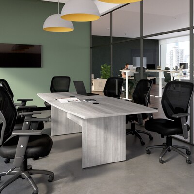 Bush Business Furniture 96W x 42D Boat Shaped Conference Table with Wood Base, Platinum Gray (99TB96