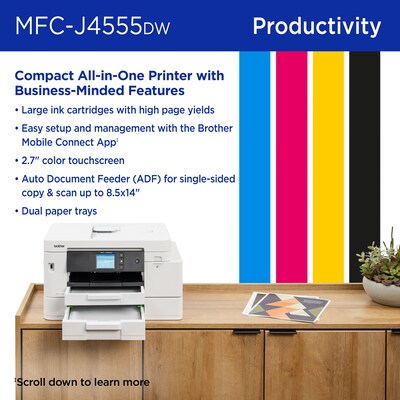 Brother INKvestment MFC-J4555DW Wireless Color All-In-One Inkjet Printer, Best for Home Office