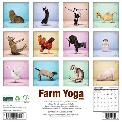2026 Willow Creek Farm Yoga 12 x 12 Monthly Wall Calendar (51092)