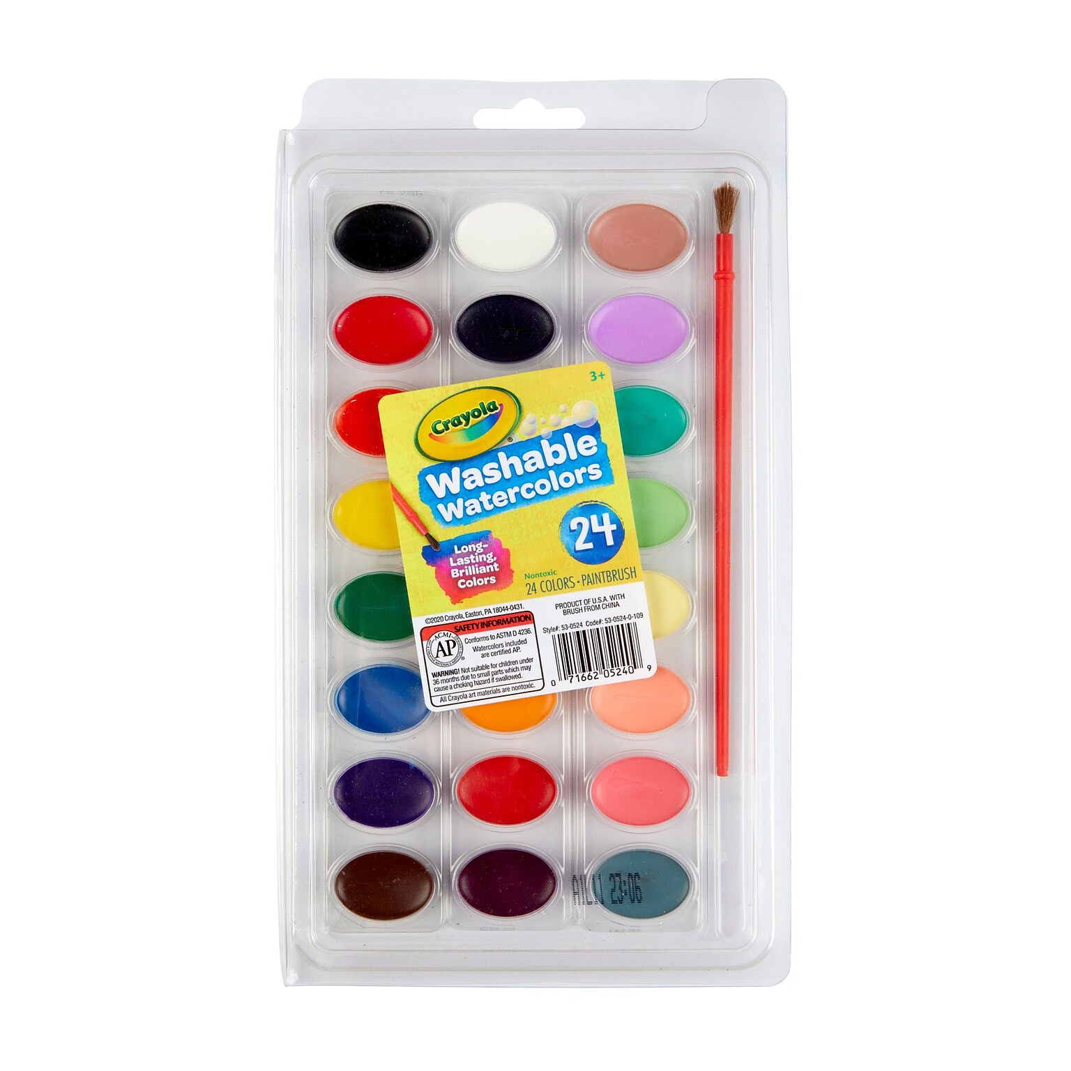 Crayola Washable Kids Watercolor Paint Palette, Assorted Colors (BIN530524-3)