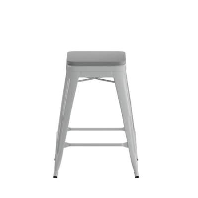 Flash Furniture Cierra Industrial Metal Counter Height Stools without Back, Silver/Gray, 4-Pieces/Pack (4ET32024SVRPL2G)