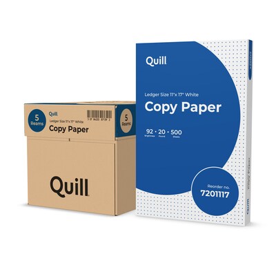 Quill Brand® 11" x 17" Copy Paper, 20 lbs., 92 Brightness, 500 Sheets/Ream, 5 Reams/Carton (7201117CT)