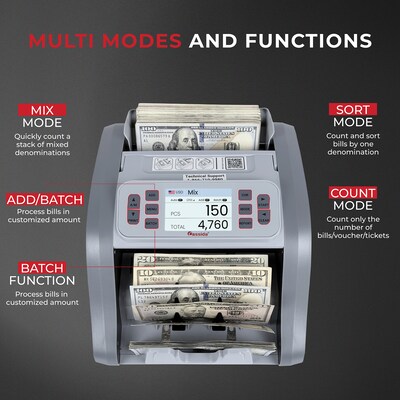Cassida CRS7200 Cash Counter Machine with Mixed Denomination, Gray (CRS7200)