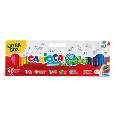 CARIOCA Jumbo Washable Kids Markers, Bullet Tip, Assorted Colors, 40/Set (CRA41258)