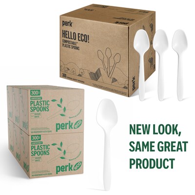 Perk™ Eco Compostable PLA Spoon, Medium-Weight, White, 1800/Carton (PK56203CT)