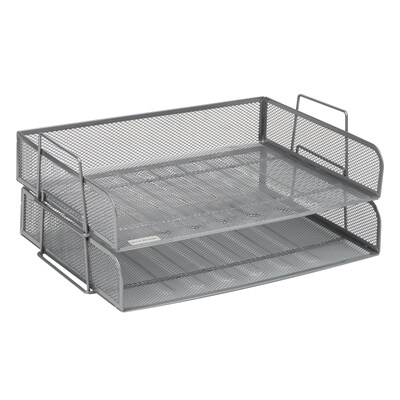 Mind Reader Metal Side Loading Stackable Letter Tray, Letter Size, Silver, 2/Pack (DSTACK2-SIL)