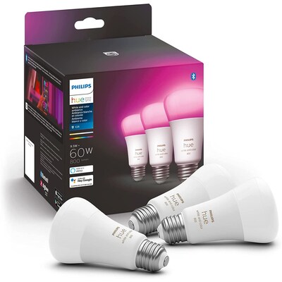 Philips Hue 60W Equivalent E26 LED Smart Bulb, White And Color Ambiance, 3/Pk (562785)