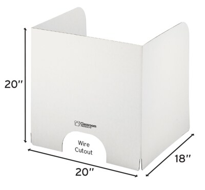 Classroom Products Foldable Cardboard Freestanding Privacy Shield, 20"H x 20"W, White, 20/Box (2020 WH)