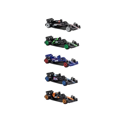 Mattel Hot Wheels Formula 1 Race Team Toy Cars, Assorted Colors, 5/Pack (JGF58-CASE)