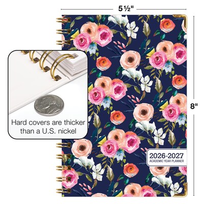 2026-2027 Excello Brands 8" x 5.5" Academic Weekly & Monthly Planner, Paperboard Cover, Small Navy Floral (FSHN-AY26-58-84)