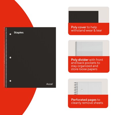 STAPLES Accel 1-Subject Notebook, 8.5” x 11”, College Ruled, 100 Sheets, Black