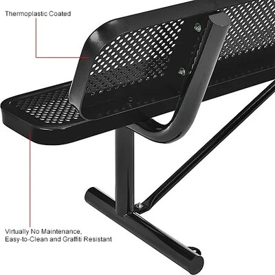 Global Industrial 8' Outdoor Steel Picnic Bench w/ Backrest, Perforated Metal, Black (262077BK)