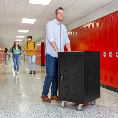 Luxor Lockable 30-Unit USB-C Secure Charging Cart, Black Powder-Coated Steel (CHMC002)