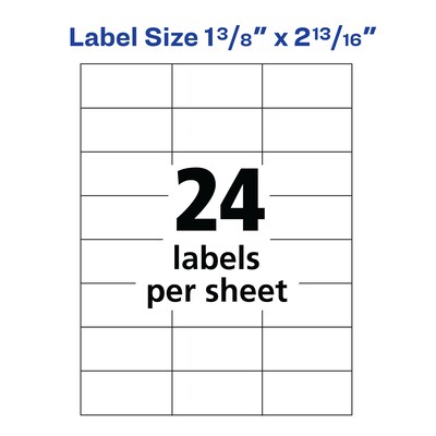 Avery Address Labels for Copiers 1-3/8" x 2-13/16", White, 24 Labels/Sheet, 100 Sheets/Box (5363)