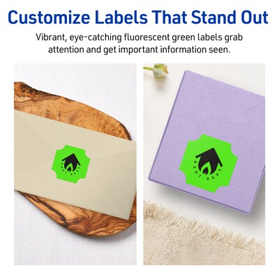 Avery Decorative Edge Multipurpose Labels, 1-5/8" x 1-5/8", Neon Green, 400/Pack (94110)