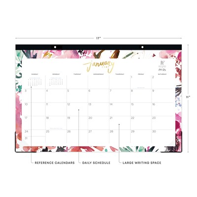 2027 Blue Sky Magenta Blooms 17 x 11 Monthly Desk Pad Calendar, Pink/White (149057-27)