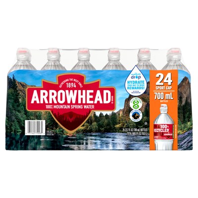 Arrowhead Sport Cap 100% Mountain Spring Water, 23.7 oz., 24/Carton (12086824)