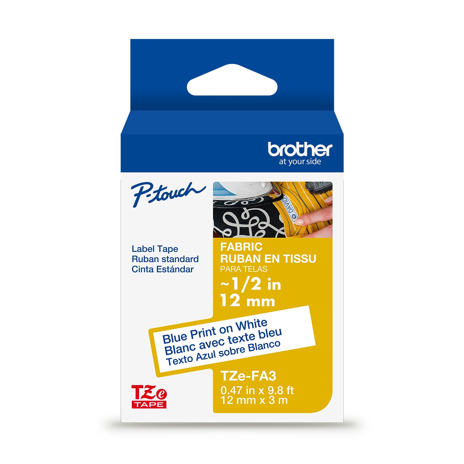 Brother P-touch Fabric Label Tape, 1/2 x 9.8, Navy Blue on White (TZeFA3)