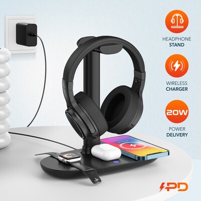 Delton M101 Wireless Noise Canceling Bluetooth Stereo Computer Headset and Stand, Black (DHSWC1101XD)