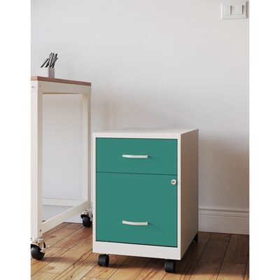 Space Solutions 18" 2-Drawer Mobile Verticle File Cabinet with Accessory Drawer, Letter Width, Pearl White/Teal (25939)