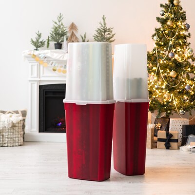 Iris 96 Quart Wrapping Paper Storage Container with Lid, Plastic, Red/White, 2/Pack (585826)
