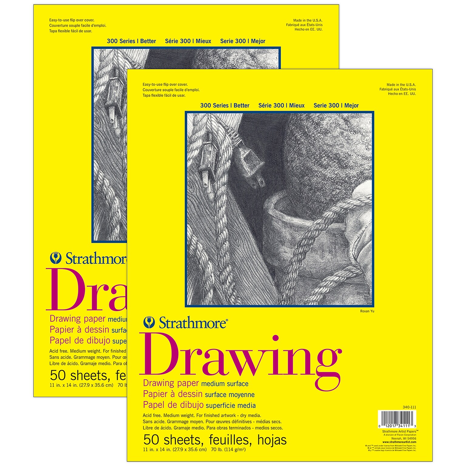 Strathmore 300 Series 11 x 14 Drawing Sketch Pad, 50 Sheets/Pad, 2/Bundle (STTP3401111-2)