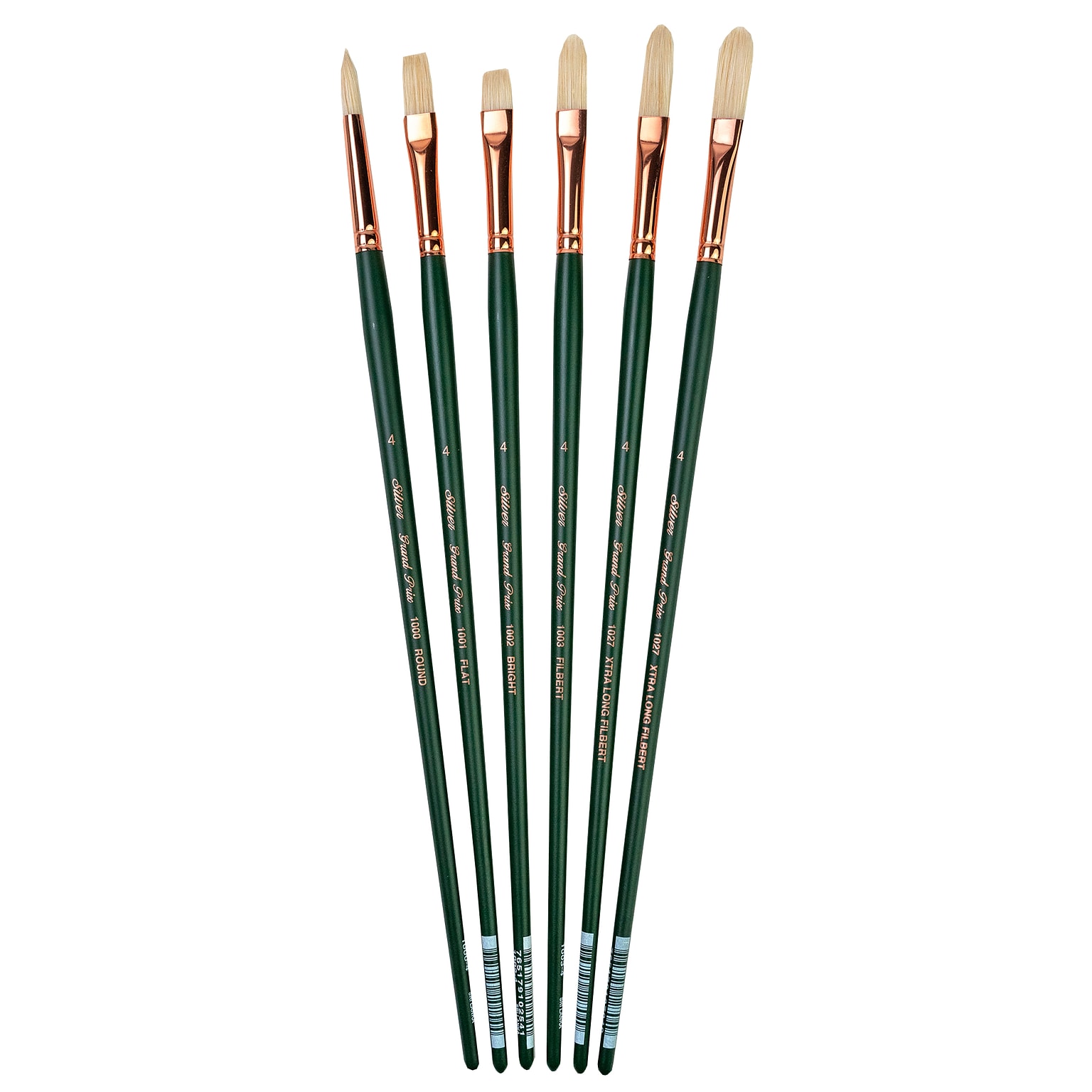Silver Brush Natural Hog Bristle, Grand Prix Size 4 Variety Set, 6/Pack (SLVGP1065)