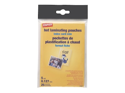 Staples Thermal Laminating Pouches, Index Card Size, 3.5 x 5.5 Inches, 5 Mil, 25/Pack