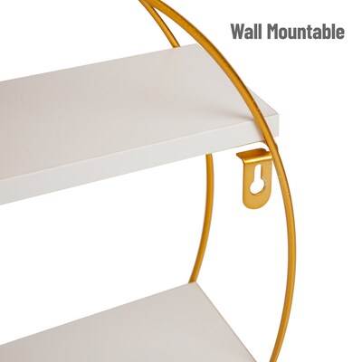 Mind Reader Metal Floating Round Wall Shelf, 15.5" x 3.81" x 16", White/Gold (MDGCIR-WHT)