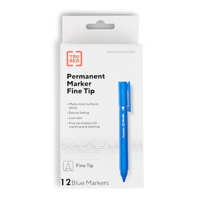 TRU RED™ Pen Permanent Markers, Fine Tip, Blue, 12/Pack (TR54536)