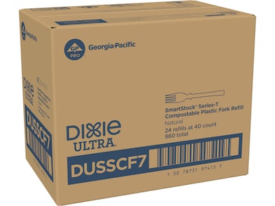 Dixie Ultra SmartStock Series-T Compostable Plastic Fork Refill, Beige, 40/Pack, 24 Packs/Carton (DU