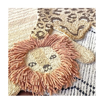 Crane Baby Kendi Wool 36" x 21" Lion Shape Rug, Beige (BC-120RG-1)