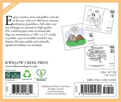 2026 Willow Creek Punny Cartoon-A-Day by Jonny Hawkins 6.2 x 5.4 Day-to-Day Calendar (54390)