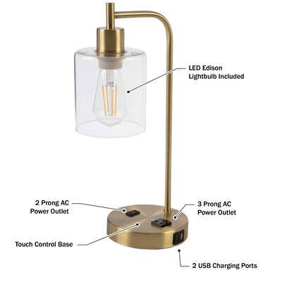 Lavish Home 16.14"H LED Table Lamp with USB Ports, Gold, 2/Set (72-LMPDKIND-1G-2)