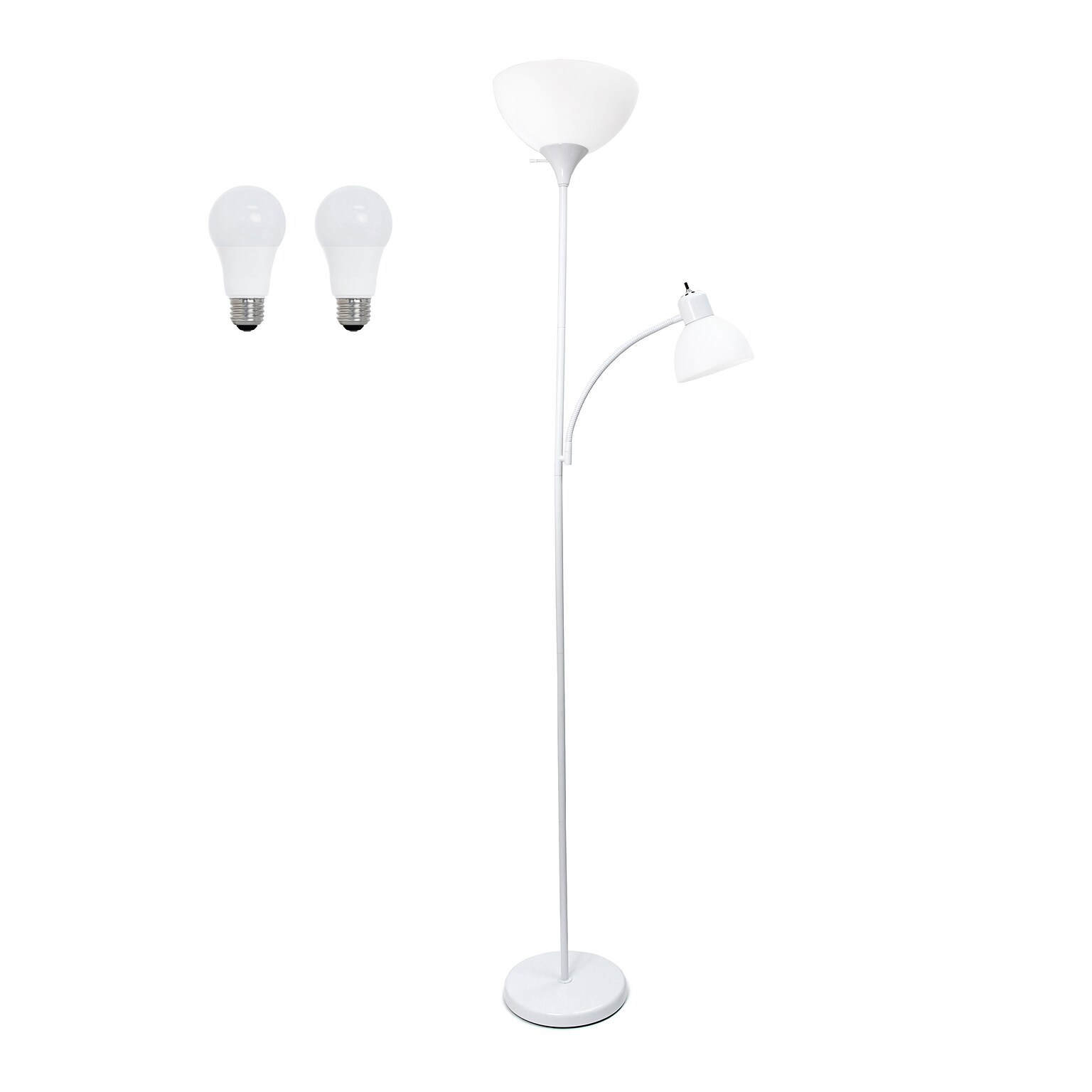 Creekwood Home Essentix 71.5 Metal Floor Lamp with Dome Shades, White (CWF-3000-WH-LB)
