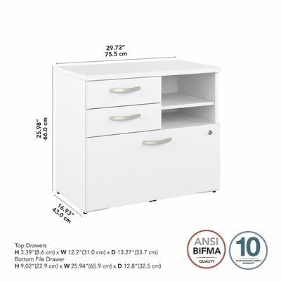 Bush Business Furniture Studio A 26" Office Storage Cabinet with 2 Shelves and Drawers, White (SDF130WHSU-Z)