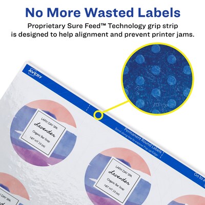 Avery Print-to-the-Edge Laser/Inkjet Labels, 2 1/2" Diameter, White, 9 Labels/Sheet, 10 Sheets/Pack, 90 Labels/Pack (22830)