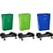 Alpine Industries Plastic Commercial Indoor Recycling Bins with Dollies, 23-Gallon, Assorted Colors,