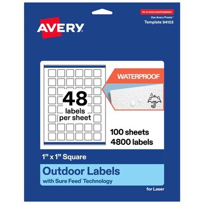 Avery Square Laser Multipurpose Labels, 1 x 1, White, 4800/Box (19479399471)