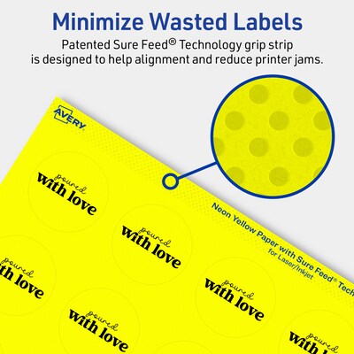 Avery Circle Multipurpose Labels, 1-5/8" Dia., Neon Yellow, 800/Pack (94507)