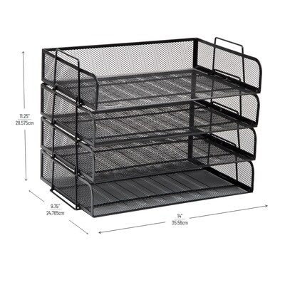 Mind Reader Metal Side Loading Stackable Letter Tray, Letter Size, Black (DSTACK4-BLK)