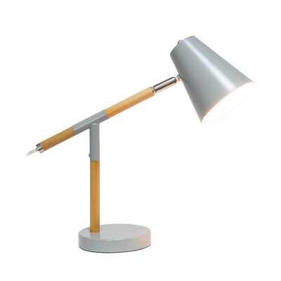 Simple Designs Gray Matte and Wooden Pivot Desk Lamp (LD1059-GRY)