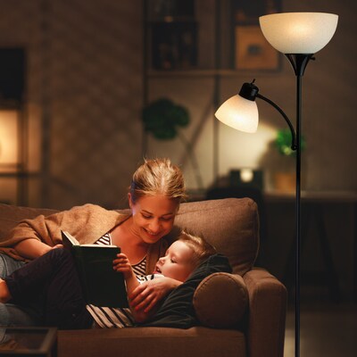 Newhouse Lighting William Double Mother-Son Torchiere Floor Lamp, Black (NHFL-WI-BK)