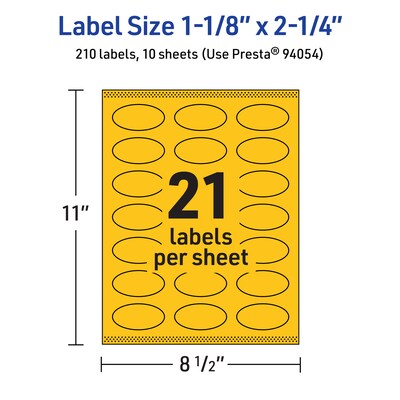 Avery Laser/Inkjet Oval Multipurpose Labels, 1-1/8" x 2-1/4", Bright Yellow, 210/Pack (94054)