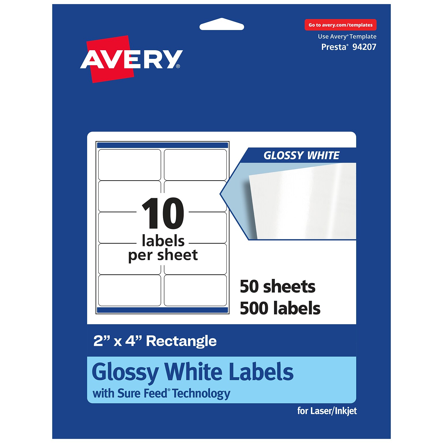 Avery Laser/Inkjet Rectangle Multipurpose Labels, 2 x 4, White, 500 Labels/Box (94207)