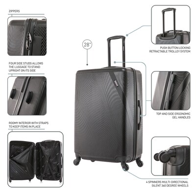 DUKAP Discovery 29.52" Hardside Suitcase, 4-Wheeled Spinner, TSA Checkpoint Friendly, Black (DKDIS00L-BLK)