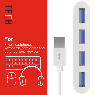 Staples TECH 4-Port USB 3.0 Hub, White (ST62380)